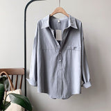 Fashionkova  White Shirt For Women Casual Solid Turn Down Collar Minimalist Loose Womens Tops And Blouses 2022 Spring Autumn Cotton Shirts