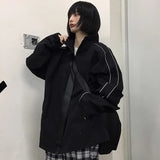 Fashionkova  Fashion Jackets Women Spring All-Match High Street Pockets Loose BF Outerwear Female Reflective Striped Chic Coats Daily Student