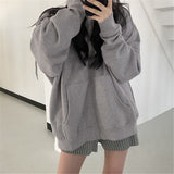 Fashionkova  Women Harajuku Zip-Up Sweatshirt Vintage Solid Long Sleeve Oversized Hooded Outwear Autumn Drawstring Pocket Casual Large Coats