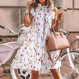 Fashionkova  Vintage Women Sleeveless Ruffles Dress Summer O Neck Floral Printed Mini Dresses Ladies Loose Beach Dresses Vestidos