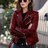 Fashionkova  2023 New Zipper Fitted Coat Fall Short Jacket Women Leather Punk Jacket Long Sleeve Solid Lapel Women Jackets