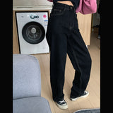 FashionKova  Vintage High Waist Women Black Jeans Korean Fashion Streetwear Wide Leg Jean Female Denim Trouser Straight Baggy Mom Denim Pants