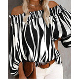 Fashionkova  2022 Spring Off Shoulder Striped Womens Tops And Blouses Sexy Streetwear Long Sleeve New Tunic Plus Size 5XL Chiffon Loose Shirt