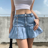 Fashionkova  Harajuku Punk Y2K Denim Mini Pleated Skirt Ladies Summer High Waist Jeans Shorts Skirts Women Ruffles Fashion Korean
