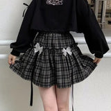 Fashionkova  Japanese Emo Summer Lolita Kawaii Gothic Plaid Skirt Women Goth Cute Black Mini Skirt High Waist Alt Harajuku E Girl Clothes