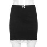 Fashionkova 90S Vintage Sweet Bow Lace Trim Aesthetics Black Skirts Y2k E-Girl Sexy High Waist Summer Bodycon Short Skirt  2022 Clubwear