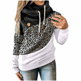 Fashionkova  Turtleneck Leopard Patchwork Hoodies Women Fashion Long Sleeve Drawstring Hooded Tops Autumn Winter Pocket Pullovers Sweatshirts