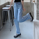 Fashionkova  High Waist Women Ripped Jeans Streetwear Korean Fashion Wide Leg Pants Casual Baggy 2022 Summer Straight Ladies Denim Trouser