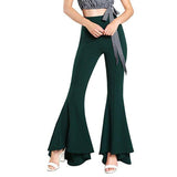 Fashionkova  Women Solid Casual Flare Pants Black High Waist Loose Long Trousers Navy Blue 2022 Fashion Lady Pleated Elastic Pants