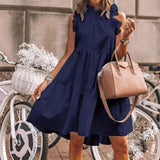 Fashionkova  Vintage Women Sleeveless Ruffles Dress Summer O Neck Floral Printed Mini Dresses Ladies Loose Beach Dresses Vestidos