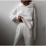 Fashionkova  Solid Women Fleece-Lined 2 Piece Set Suits Winter Warm Elegant Tracksuit Hoodies Oversized Pullover Sweatshirt Pants Sportwear