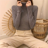 Fashionkova  Turtleneck Pullovers Sweaters Women Autumn Winter Primer Shirt Long Sleeve Short Slim-Fit Tight Jumper Tops Solid