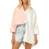 Fashionkova  Patchwork Women's Shirts 2022 Spring Casual Turn Down Collar Long Sleeve Female Tunic Loose Fashion Button Womens Tops And Blusa