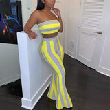 Fashionkova 2022 Women Striped 2 Piece Set Women Outfits Crop Top Pants Two Pieces Sets Summer Clothes For Female Sexy Women's Suit