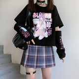 Fashionkova  Emo Y2K Japanese Streetwear E Girl Anime With Arm Cover Graphic Top Harajuku Kawaii Summer Alt Tops For Women T Shirt Clothes