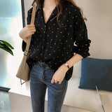 Fashionkova Casual Pocket Polka Dot Women Blouse Spring Autumn Long Sleeve Turn Down Collar Office Lady Fashion Tops New