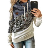 Fashionkova  Turtleneck Leopard Patchwork Hoodies Women Fashion Long Sleeve Drawstring Hooded Tops Autumn Winter Pocket Pullovers Sweatshirts