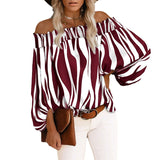 Fashionkova  2022 Spring Off Shoulder Striped Womens Tops And Blouses Sexy Streetwear Long Sleeve New Tunic Plus Size 5XL Chiffon Loose Shirt