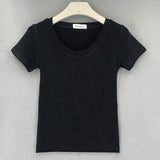 Fashionkova  Skinny Cotton T Shirt Summer 2022 Women Slim Solid Tee Shirt Female Short Sleeve Tops Tees Causal O-Neck Basic Crop Top Femme