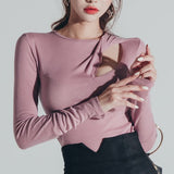 Fashionkova  Hollow Out Sexy Thin T Shirt Women Elasticity T Shirts Woman Clothes Tshirt Skinny Cotton Long Sleeve Tees Slim Tops 2022 Spring