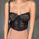 Fashionkova  Sexy See-Through Women's Intimates Lace Hem Backless Strapless Off-The-Shoulder Tube Top Lace Fashion Tank White/ Black