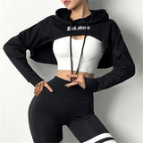 Fashionkova 2022 Women Crop Top Sports  Shirts  Long Sleeve with Hat Yoga  Sweatshirt Sports Fitness Gym Workout Shirts
