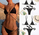 Fashionkova   Sexy Bandage Bikini 2022 Print Biquini Women Bathing Suits Hollow Out Swimsuit String Micro Bikini Set Ring Swimwear