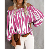 Fashionkova  2022 Spring Off Shoulder Striped Womens Tops And Blouses Sexy Streetwear Long Sleeve New Tunic Plus Size 5XL Chiffon Loose Shirt