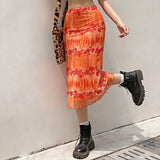 Fashionkova  New Floral Printed Skirts Y2k Orange Fairy Grunge Long Skirts Women Vintage Cute Skirts 2022 Summer Skirts Fashion Holiday Skirt