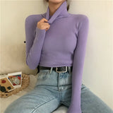 Fashionkova  Turtleneck Pullovers Sweaters Women Autumn Winter Primer Shirt Long Sleeve Short Slim-Fit Tight Jumper Tops Solid