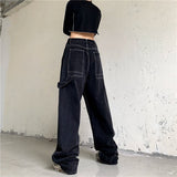 Fashionkova  High Waist Women Jeans Vintage Streetwear Rose Black Straight Baggy Trouser Fashion Casual Autumn Ladies Wide Leg Denim Pants