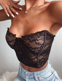 Fashionkova  Sexy See-Through Women's Intimates Lace Hem Backless Strapless Off-The-Shoulder Tube Top Lace Fashion Tank White/ Black