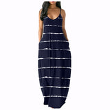 Fashionkova  Women Summer Plus Size Maxi Dresses Sexy Solid Stripes Dress Casual Female Loose Sleeveless Tie Dye Beach Party Dress 2022 New