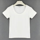 Fashionkova  Skinny Cotton T Shirt Summer 2022 Women Slim Solid Tee Shirt Female Short Sleeve Tops Tees Causal O-Neck Basic Crop Top Femme