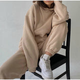 Fashionkova  Solid Women Fleece-Lined 2 Piece Set Suits Winter Warm Elegant Tracksuit Hoodies Oversized Pullover Sweatshirt Pants Sportwear