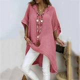 Fashionkova  Oversized  Fashion Solid Long Blouse Shirt Loose V-Neck Tops Summer Casual Ladies Tops Female Women Short Sleeve Blusas Pullover