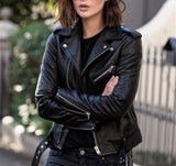 Fashionkova  2023 New Zipper Fitted Coat Fall Short Jacket Women Leather Punk Jacket Long Sleeve Solid Lapel Women Jackets