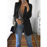 Fashionkova  Office Lady Blazer Coats Lapel Long Sleeve Solid Cardigan Jackets Black Plus Size Lining Pocket Suits Blazer 17 Colors