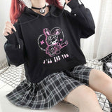 Fashionkova  Women Harajuku Kpop Gothic Punk Alt Kawaii Sweatshirt Hoodie Bunny Print Hoody Aesthetic Tee Black Grunge Emo Clothes