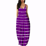 Fashionkova  Women Summer Plus Size Maxi Dresses Sexy Solid Stripes Dress Casual Female Loose Sleeveless Tie Dye Beach Party Dress 2022 New