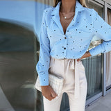 Fashionkova Casual Pocket Polka Dot Women Blouse Spring Autumn Long Sleeve Turn Down Collar Office Lady Fashion Tops New