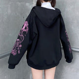 Fashionkova  Y2K Rhinestone Skeleton Sweatshirt Women Grunge Goth Hoodie Winter Harajuku Long Sleeve Zip Up Streetwear Oversized Jacket New