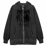Fashionkova   Rhinestone Skeleton Sweatshirts Women Y2K Grunge Gothic Tops Hooded Jacket Vintage Harajuku Long Sleeve Zip Up Streetwear Hoodie