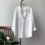 Fashionkova  White Shirt For Women Casual Solid Turn Down Collar Minimalist Loose Womens Tops And Blouses 2022 Spring Autumn Cotton Shirts