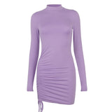 Fashionkova  Fall Spring Basic Bodycon Dress Sexy Lady Long Sleeve O Neck Stretch Slim Package Hip Party Club Mini Dress Purple Black