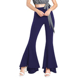 Fashionkova  Women Solid Casual Flare Pants Black High Waist Loose Long Trousers Navy Blue 2022 Fashion Lady Pleated Elastic Pants