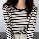 Fashionkova  Striped T Shirt Women Cotton Long Sleeve O-Neck Loose Tshirt Tops Autumn Korean Fashion Woman Clothes Tee Shirt Femme Camisetas