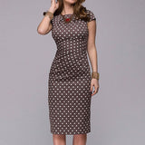 Fashionkova  Women Polka Dot Print Slim Dress Summer Short Sleeve Office Business Sheath Dresses Elegant Knee-Length Party Dresses Vestidos