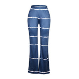 Fashionkova AA Women's Flared Pants High-Waist Trousers Stripes Casual Loose Slimming Pants Summer Bottoms