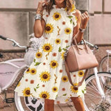 Fashionkova  Vintage Women Sleeveless Ruffles Dress Summer O Neck Floral Printed Mini Dresses Ladies Loose Beach Dresses Vestidos